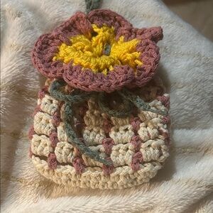 Crochet SoapSaver Bag with Floral Accent